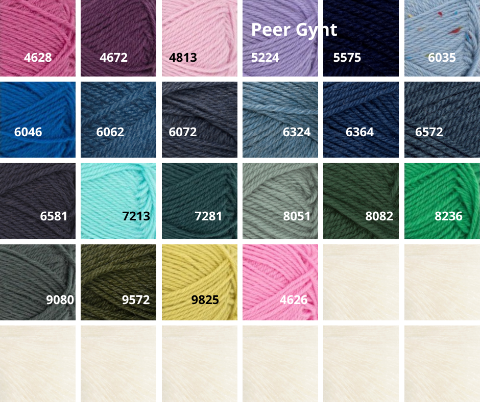 Farbauswahl der Wolle Peer Gynt von Sandnes Garn für ein Strickset